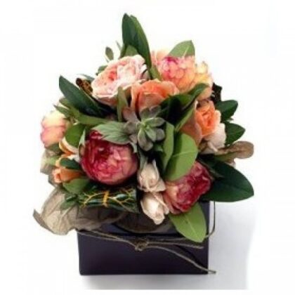 Pink Apricot Peonies complimented with Native Gum Leaves
